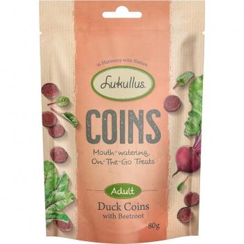 Pacchetto Tris: 3 x 80 g Lukullus Coin Anatra Snack per Cani