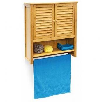 Wall-Mounted Bamboo Towel Cabinet, Bathroom Storage, HxWxD: 66 x 62 x 20 cm, Natural